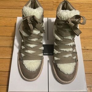 Dolce vita pace faux shearling trim suede ankle boots